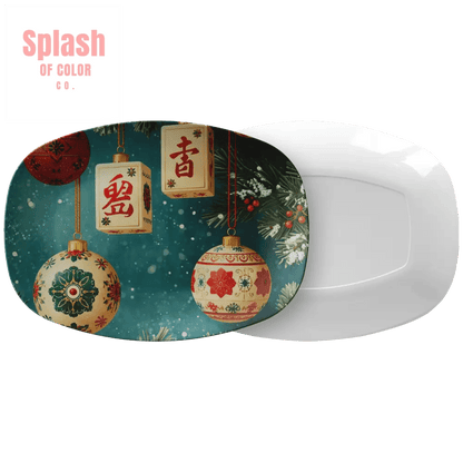 Mahjong Christmas Holiday Whimsical Ornament Entertaining Platter - Splash of Color co.