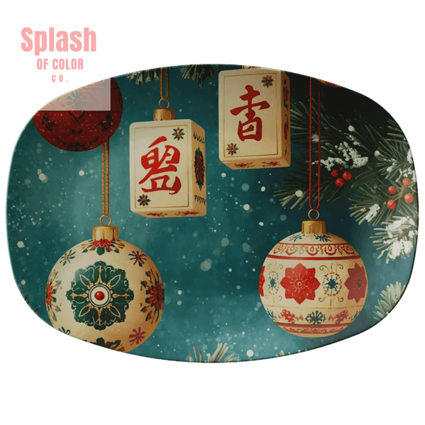 Mahjong Christmas Holiday Whimsical Ornament Entertaining Platter - Splash of Color co.