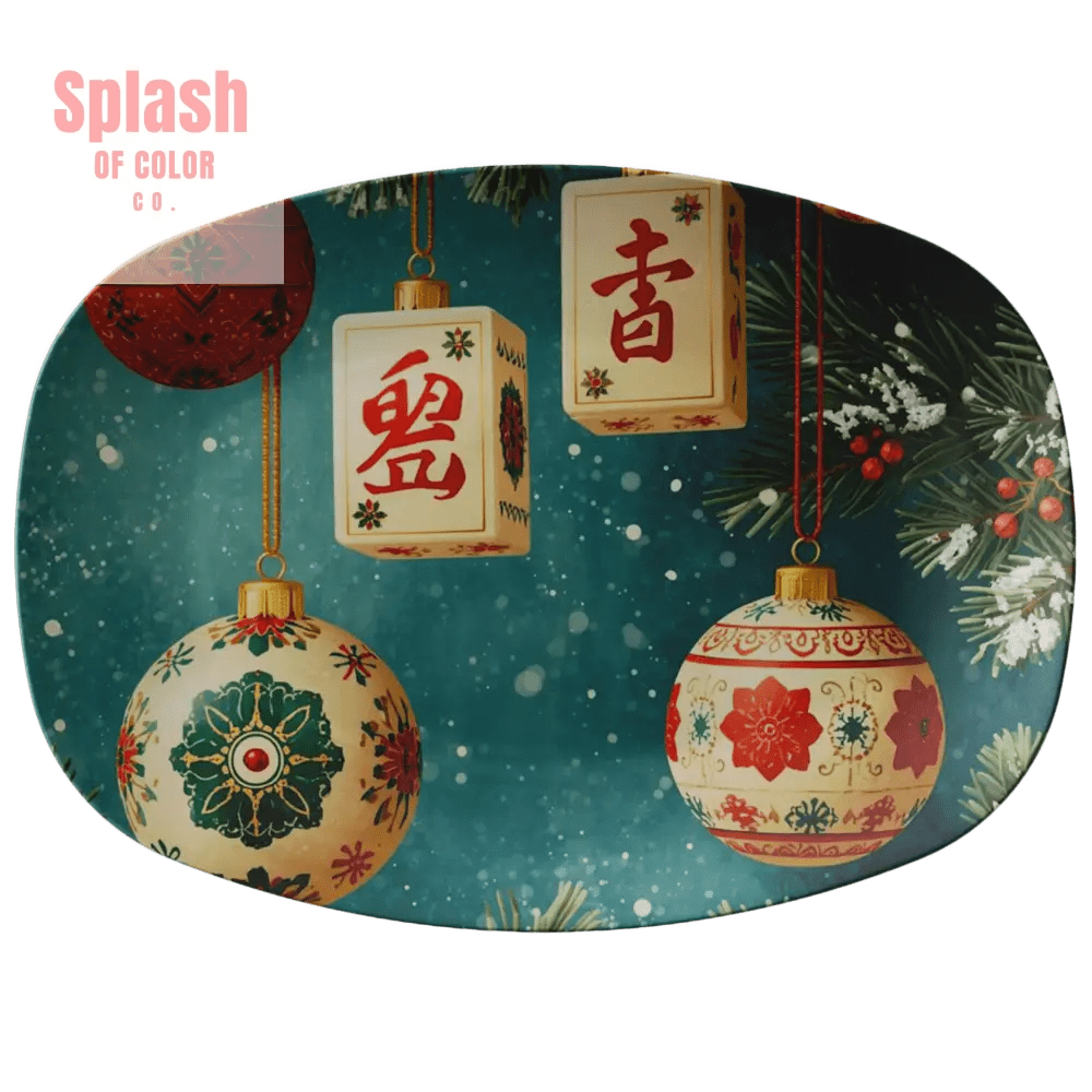 Mahjong Christmas Holiday Whimsical Ornament Entertaining Platter - Splash of Color co.