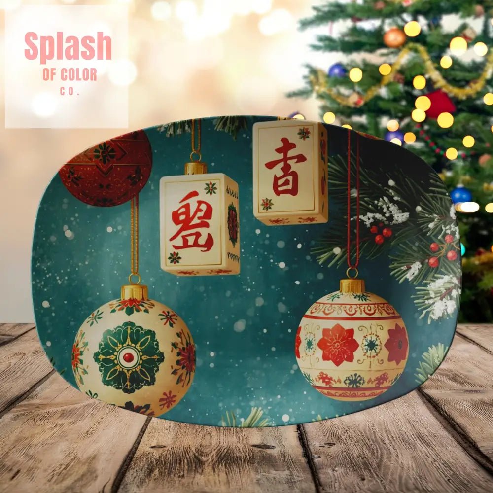 Mahjong Christmas Holiday Whimsical Ornament Entertaining Platter - Splash of Color co.