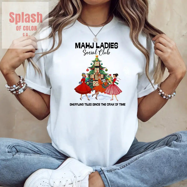 Mahjong Christmas Ladies Festive Funny Tee, Holiday Shirt, Mahjong Social Club Tee, Gift for Gamers - Splash of Color co.