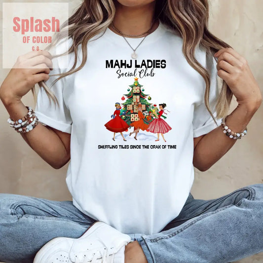 Mahjong Christmas Ladies Festive Funny Tee Holiday Shirt Mahjong Social Club Tee Gift for Gamers T Shirt