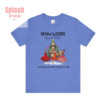 Mahjong Christmas Ladies Festive Funny Tee Holiday Shirt Mahjong Social Club Tee Gift for Gamers Heather Columbia Blue
