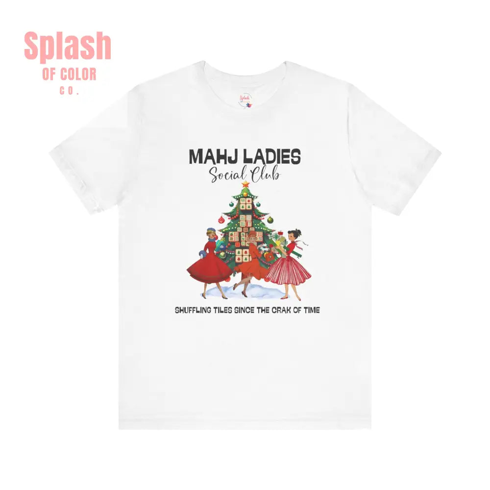 Mahjong Christmas Ladies Festive Funny Tee Holiday Shirt Mahjong Social Club Tee Gift for Gamers White / S T Shirt