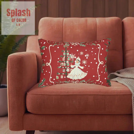 Mahjong Christmas Lumbar Pillow - Festive Holiday Decor with Vintage Snow Girl Design - Splash of Color co.