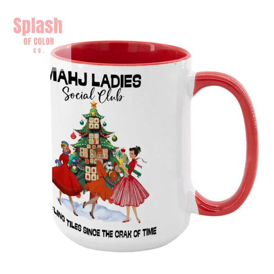 Mahjong Christmas Mahj Ladies Whimsica Christmas Large Mug (15oz) Bright Red / One Size Drinkware