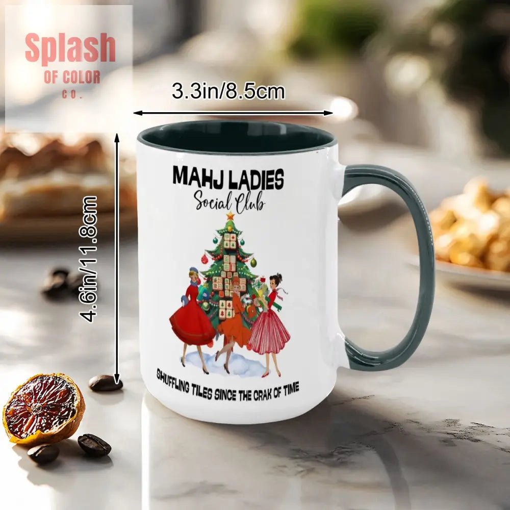 Mahjong Christmas Mahj Ladies Whimsica Christmas Large Mug (15oz) - Splash of Color co.