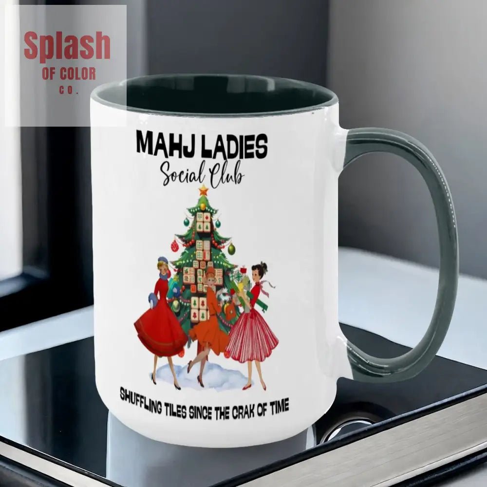 Mahjong Christmas Mahj Ladies Whimsica Christmas Large Mug (15oz) - Splash of Color co.