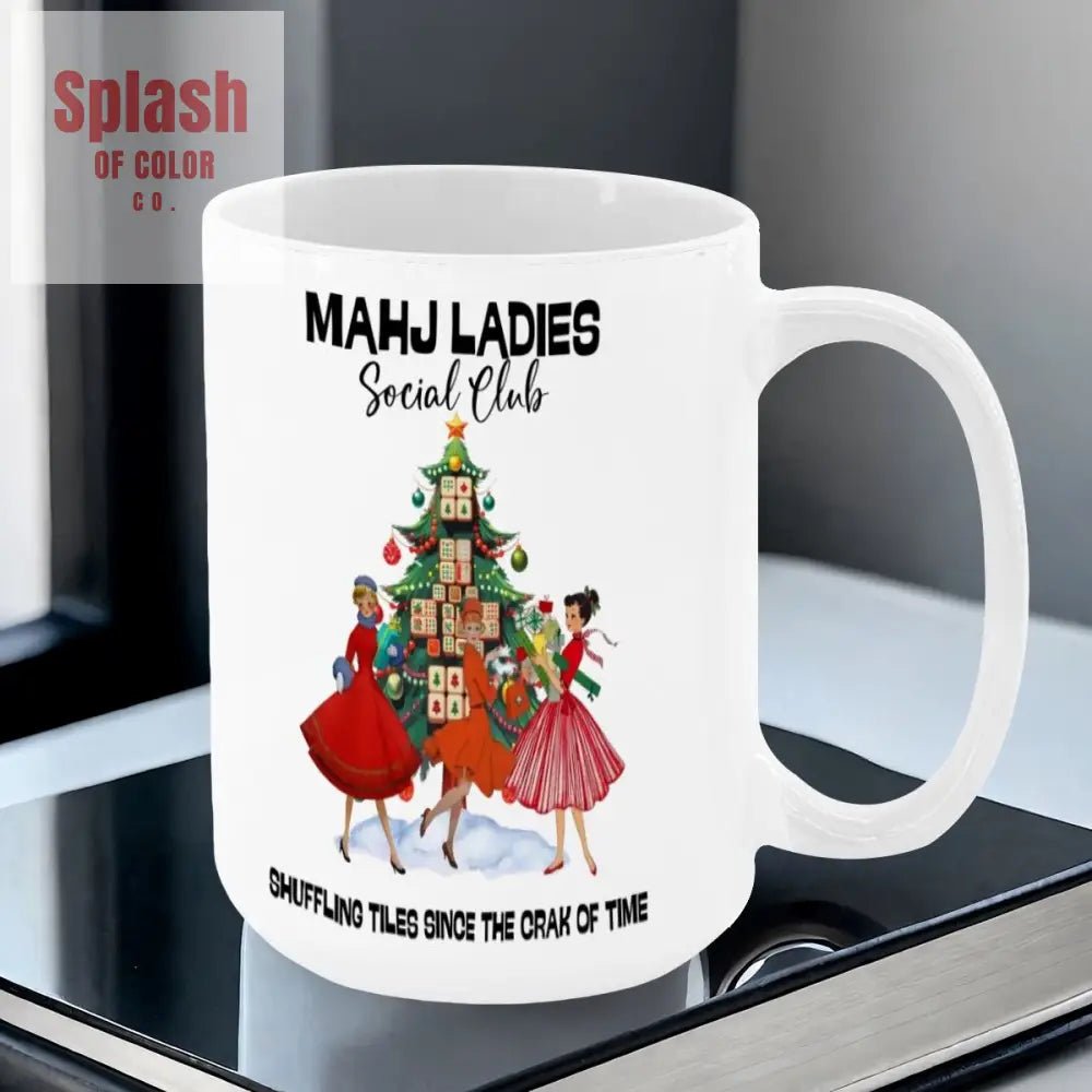Mahjong Christmas Mahj Ladies Whimsica Christmas Large Mug (15oz) - Splash of Color co.