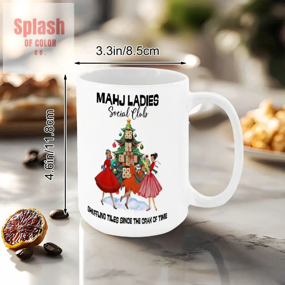Mahjong Christmas Mahj Ladies Whimsica Christmas Large Mug (15oz) - Splash of Color co.