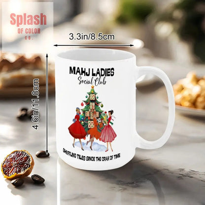Mahjong Christmas Mahj Ladies Whimsica Christmas Large Mug (15oz) - Splash of Color co.