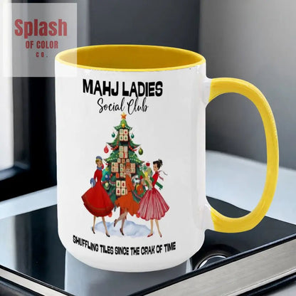 Mahjong Christmas Mahj Ladies Whimsica Christmas Large Mug (15oz) - Splash of Color co.