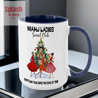 Mahjong Christmas Mahj Ladies Whimsica Christmas Large Mug (15oz) - Splash of Color co.