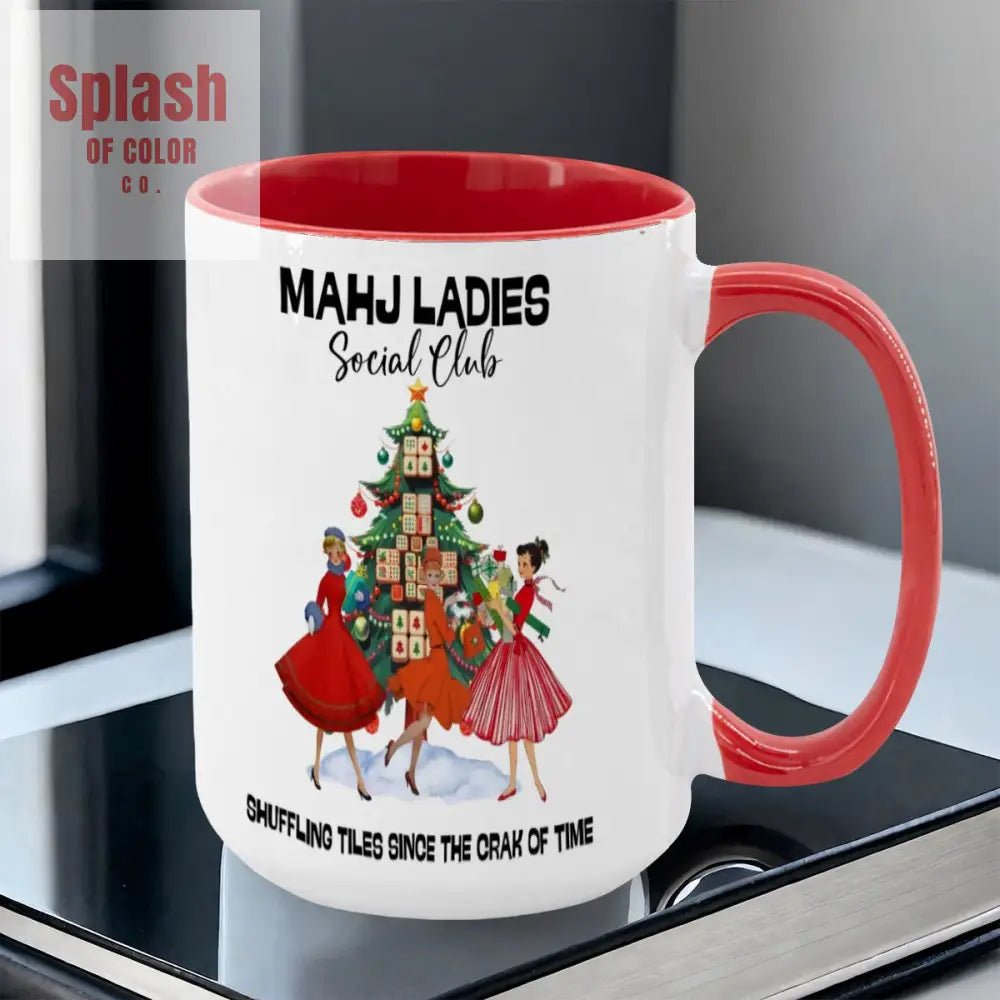 Mahjong Christmas Mahj Ladies Whimsica Christmas Large Mug (15oz) - Splash of Color co.
