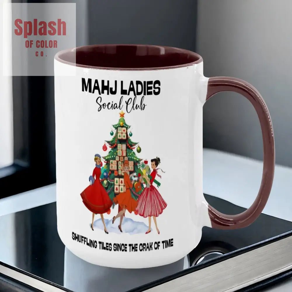 Mahjong Christmas Mahj Ladies Whimsica Christmas Large Mug (15oz) - Splash of Color co.