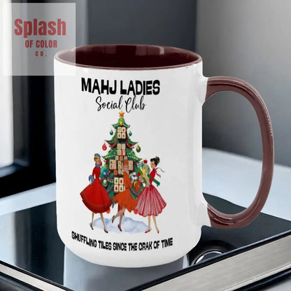 Mahjong Christmas Mahj Ladies Whimsica Christmas Large Mug (15oz) - Splash of Color co.