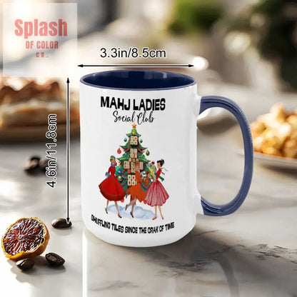 Mahjong Christmas Mahj Ladies Whimsica Christmas Large Mug (15oz) - Splash of Color co.