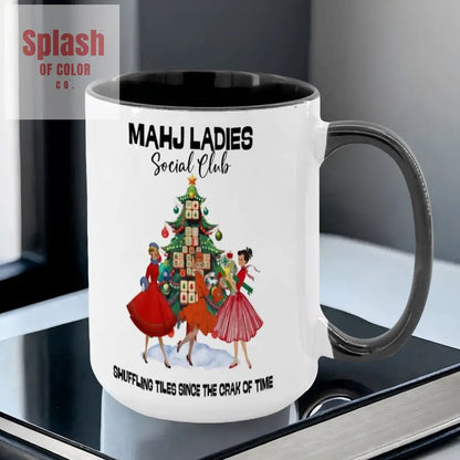 Mahjong Christmas Mahj Ladies Whimsica Christmas Large Mug (15oz) - Splash of Color co.