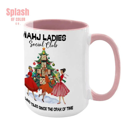 Mahjong Christmas Mahj Ladies Whimsica Christmas Large Mug (15oz) - Splash of Color co.