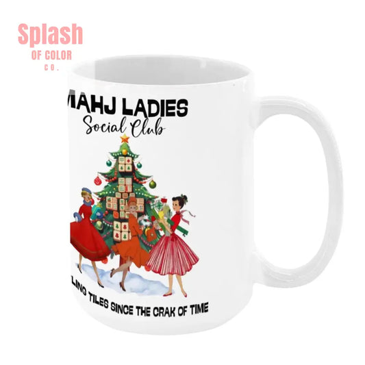 Mahjong Christmas Mahj Ladies Whimsica Christmas Large Mug (15oz) White / One Size Drinkware