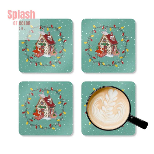 Mahjong Christmas Mahj Tile House Coaster Set, Festive Drink Coasters, Winter Decor, Christmas Gifts - Splash of Color co.