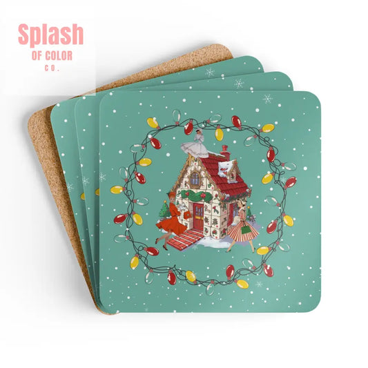 Mahjong Christmas Mahj Tile House Coaster Set Festive Drink Coasters Winter Decor Christmas Gifts Cork / 3.75’’ ×