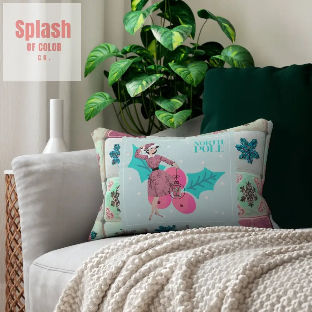Mahjong Christmas Mahj Tile, Vintage Holiday North Pole Lumbar Pillow - Splash of Color co.