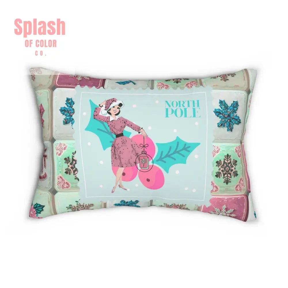 Mahjong Christmas Mahj Tile, Vintage Holiday North Pole Lumbar Pillow - Splash of Color co.