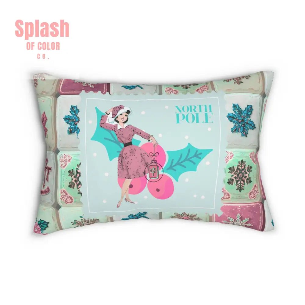 Mahjong Christmas Mahj Tile, Vintage Holiday North Pole Lumbar Pillow - Splash of Color co.