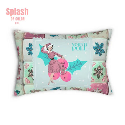 Mahjong Christmas Mahj Tile, Vintage Holiday North Pole Lumbar Pillow - Splash of Color co.