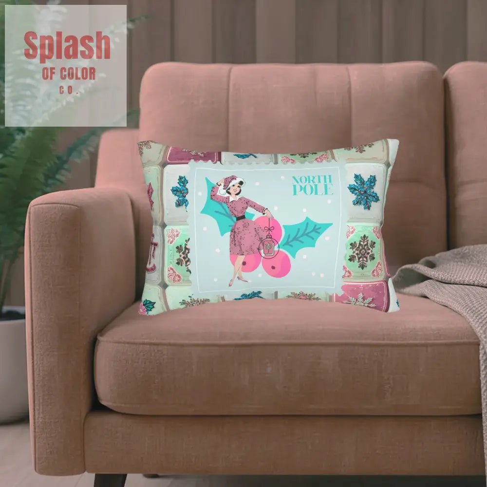 Mahjong Christmas Mahj Tile, Vintage Holiday North Pole Lumbar Pillow - Splash of Color co.