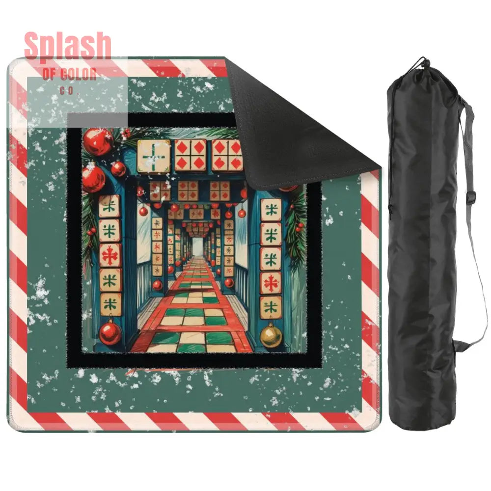 Mahjong Christmas Mat Asian Christmas Alley Holiday Mahj Game Play Accessory - 31.5’’x31.5’’ - Daily Accessories