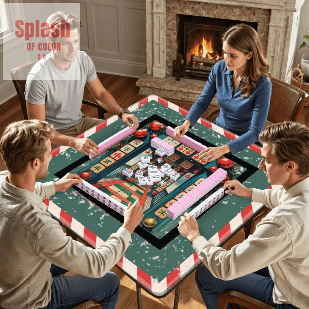 Mahjong Christmas Mat Asian Christmas Alley Holiday Mahj Game Play Accessory - 31.5’’x31.5’’ - Daily Accessories