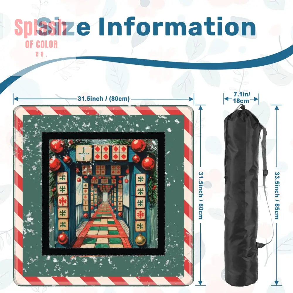 Mahjong Christmas Mat Asian Christmas Alley Holiday Mahj Game Play Accessory - 31.5’’x31.5’’ - Daily Accessories