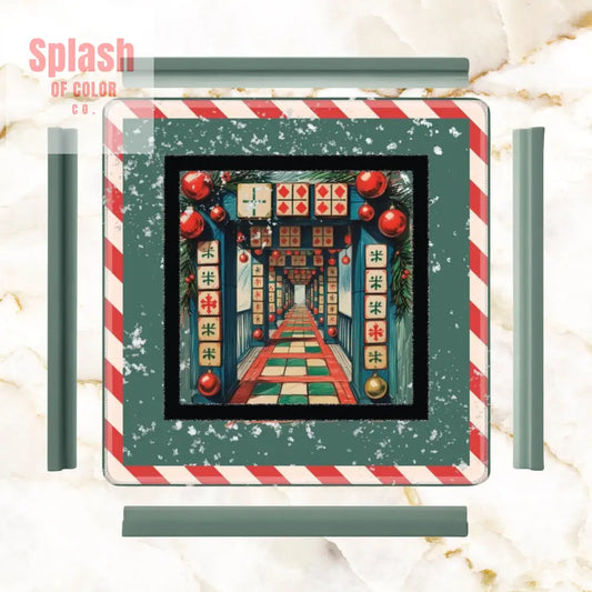 Mahjong Christmas Mat Asian Christmas Alley Holiday Mahj Game Play Accessory 31.5’’x31.5’’ Daily Accessories