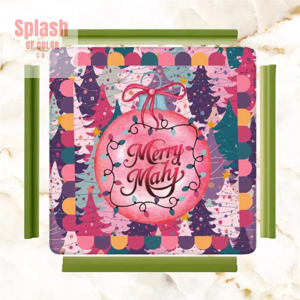 Mahjong Christmas Mat, Festive Trees, Pink, Purple Teal Merry Mahj Mat - Splash of Color co.