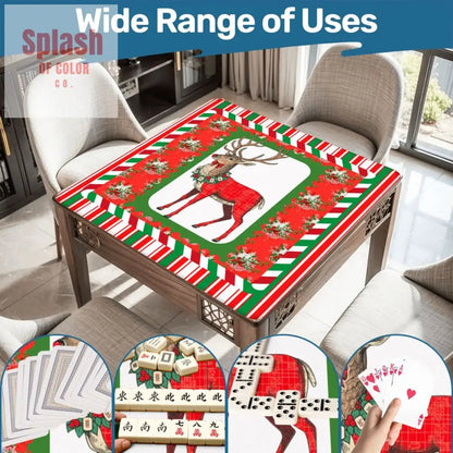 Mahjong Christmas Mat, Majestic Reindeer, Green Red Candy Cane Striped Seasonal Mat - Splash of Color co.