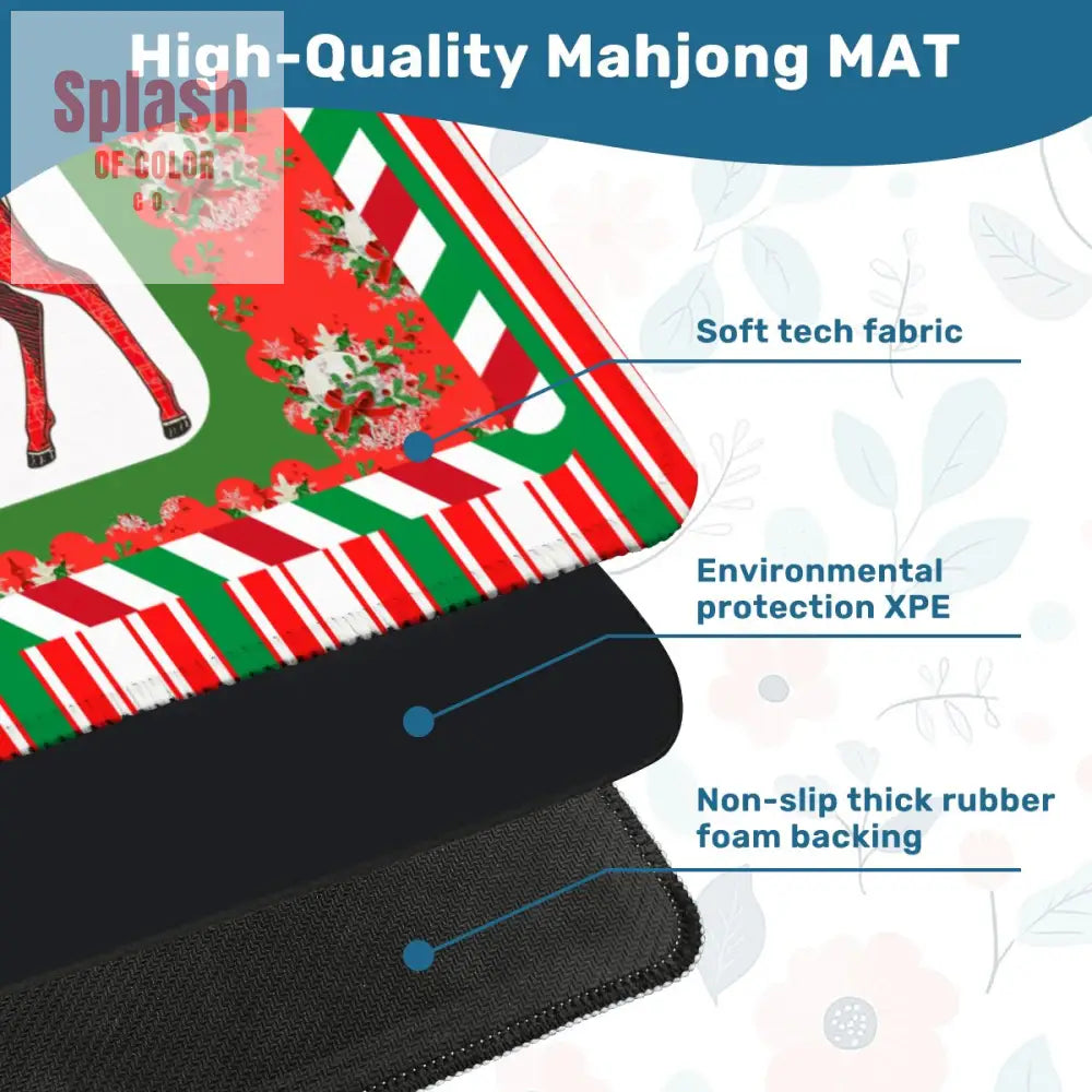 Mahjong Christmas Mat Majestic Reindeer Green Red Candy Cane Striped Seasonal Mat - Daily Accessories