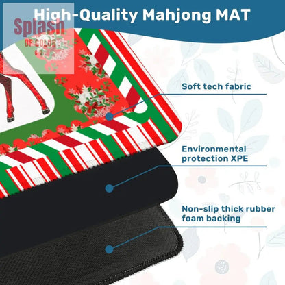 Mahjong Christmas Mat, Majestic Reindeer, Green Red Candy Cane Striped Seasonal Mat - Splash of Color co.