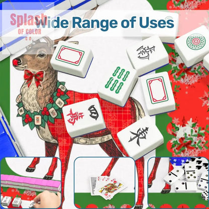 Mahjong Christmas Mat, Majestic Reindeer, Green Red Candy Cane Striped Seasonal Mat - Splash of Color co.