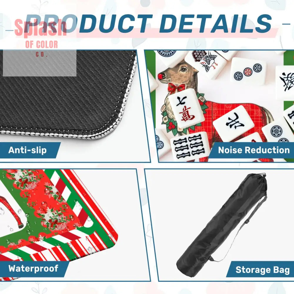 Mahjong Christmas Mat Majestic Reindeer Green Red Candy Cane Striped Seasonal Mat - Daily Accessories