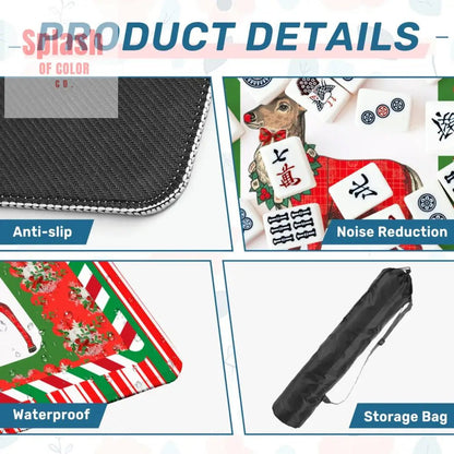 Mahjong Christmas Mat, Majestic Reindeer, Green Red Candy Cane Striped Seasonal Mat - Splash of Color co.