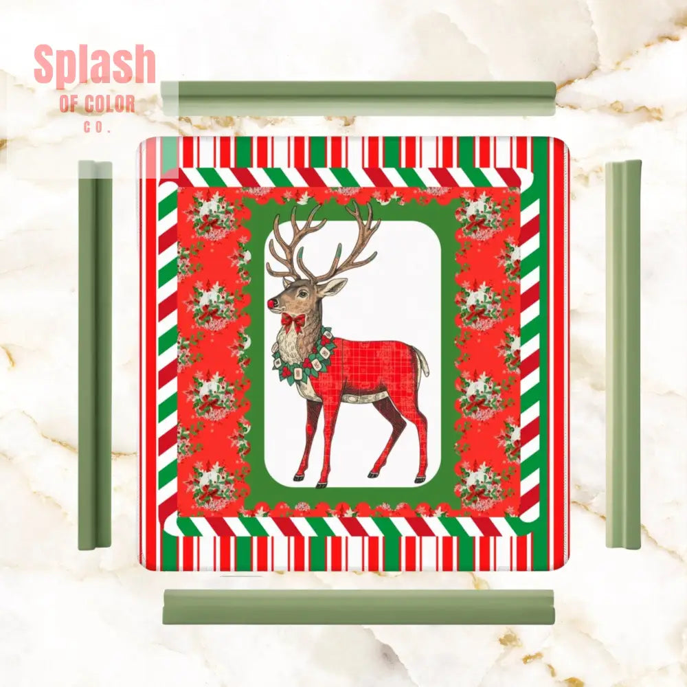 Mahjong Christmas Mat Majestic Reindeer Green Red Candy Cane Striped Seasonal Mat - Daily Accessories