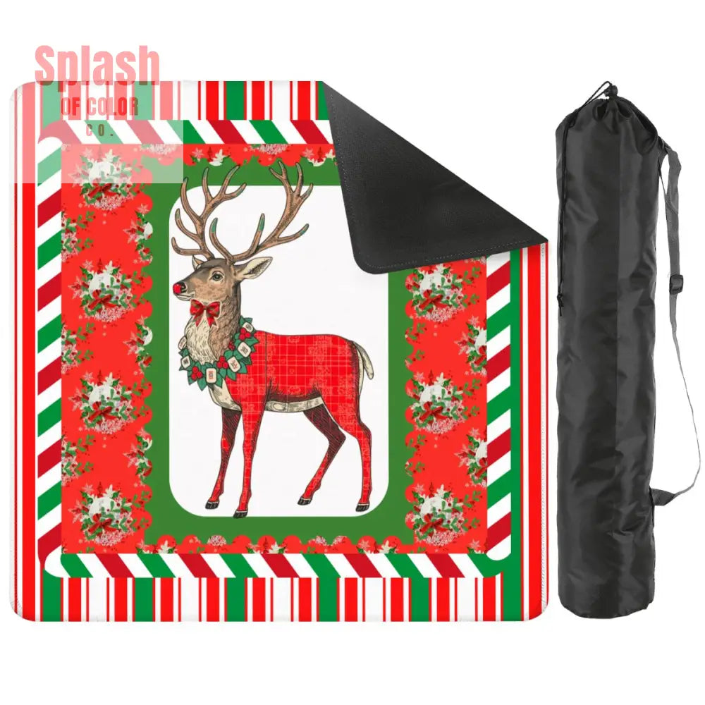 Mahjong Christmas Mat Majestic Reindeer Green Red Candy Cane Striped Seasonal Mat - 2mm (Black Bag) - Daily Accessories