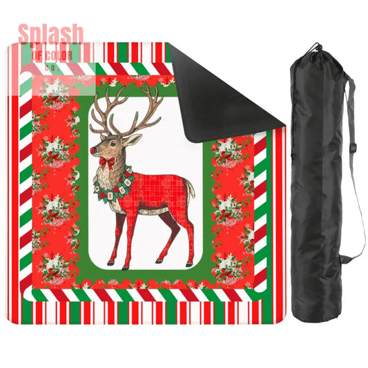 Mahjong Christmas Mat Majestic Reindeer Green Red Candy Cane Striped Seasonal Mat - 2mm (Black Bag) - Daily Accessories