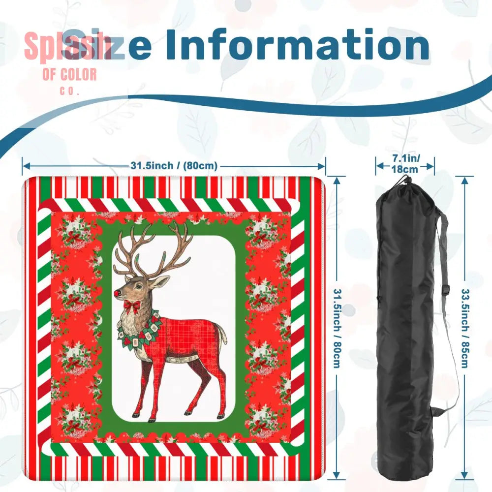 Mahjong Christmas Mat Majestic Reindeer Green Red Candy Cane Striped Seasonal Mat - Daily Accessories