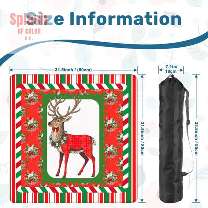 Mahjong Christmas Mat, Majestic Reindeer, Green Red Candy Cane Striped Seasonal Mat - Splash of Color co.