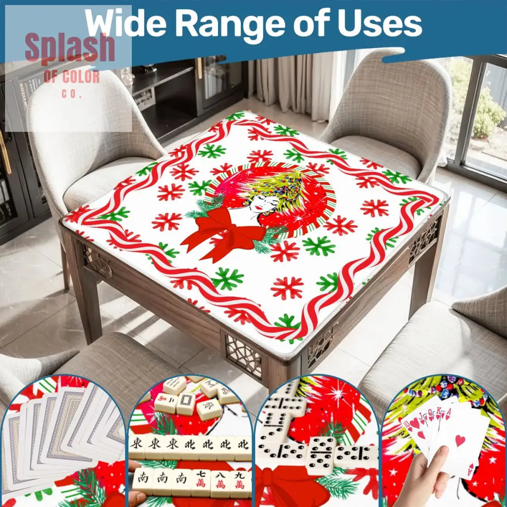 Mahjong Christmas Mat Nostalgic Vintage Gal Whimsical Holiday Mahj Mat 31.5’’x31.5’’ Daily Accessories