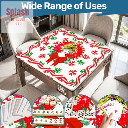 Mahjong Christmas Mat Nostalgic Vintage Gal Whimsical Holiday Mahj Mat 31.5’’x31.5’’ Daily Accessories