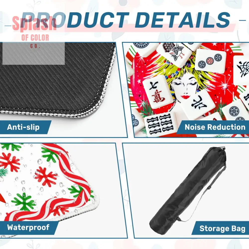 Mahjong Christmas Mat Nostalgic Vintage Gal Whimsical Holiday Mahj Mat 31.5’’x31.5’’ Daily Accessories